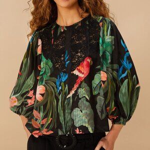 NWT $198 Midnight Macaw Fiesta Black Blouse MIDNIGHT MACAW FIESTA BLACK Size: S